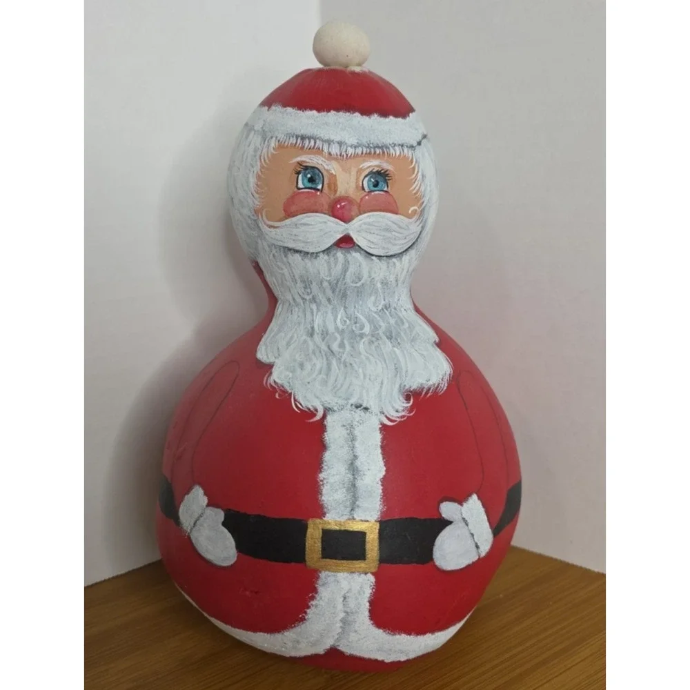 Hand Painted Gourd Santa Claus Christmas Holiday Folk Art 10”x 5”appx.‎
